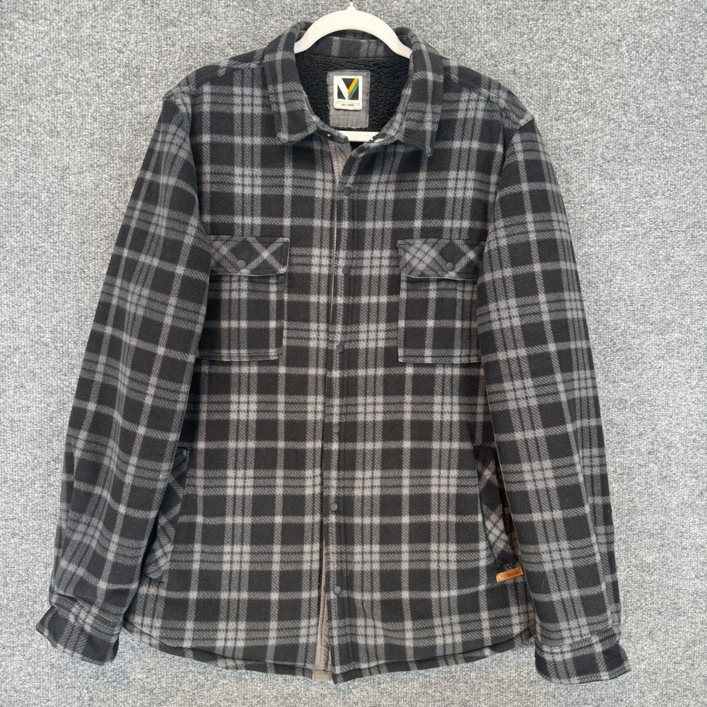 Voyager Shirt Jacket Men Large Gray Plaid Sherpa Lined Fleece Shacket Warm